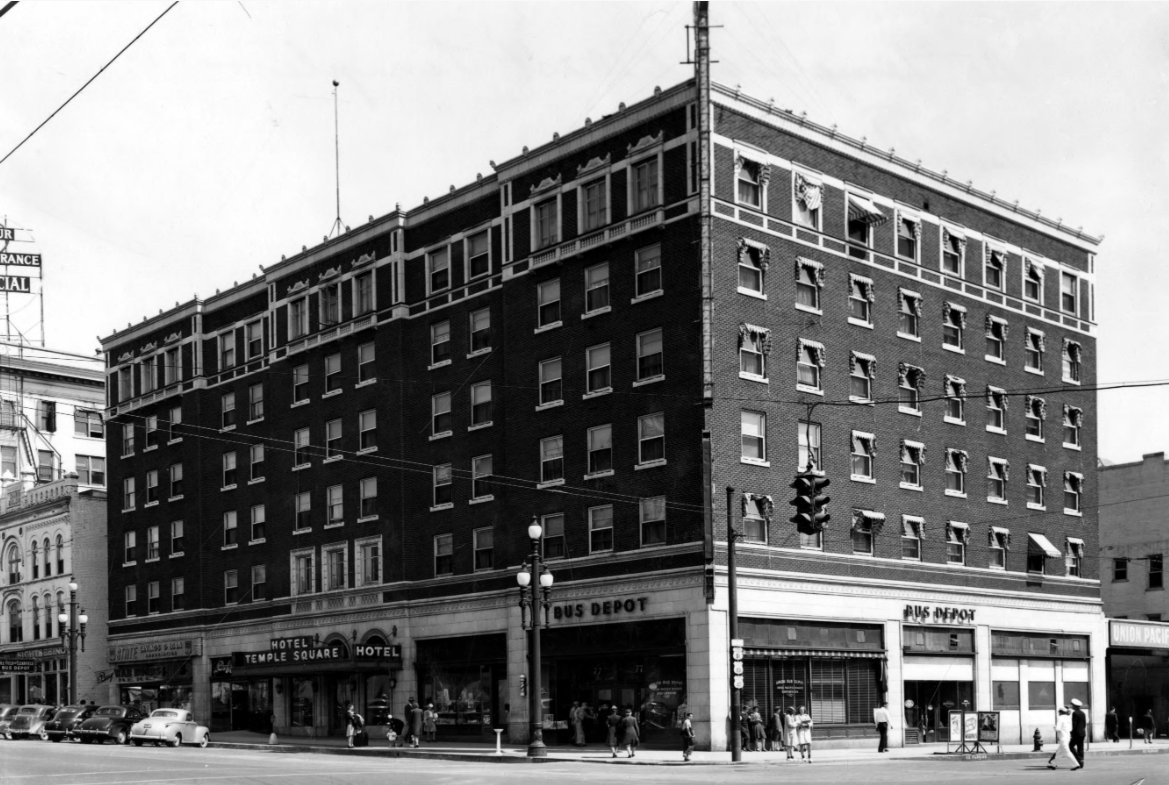 The Inn at Temple Square. This is one of the more recent lost buildings. Sat at the corner of South Temple and West Temple, the Inn officially opened its doors in 1931 as the Hotel Temple Square. It was demolished for the residential high-rise 99 West in 2006.