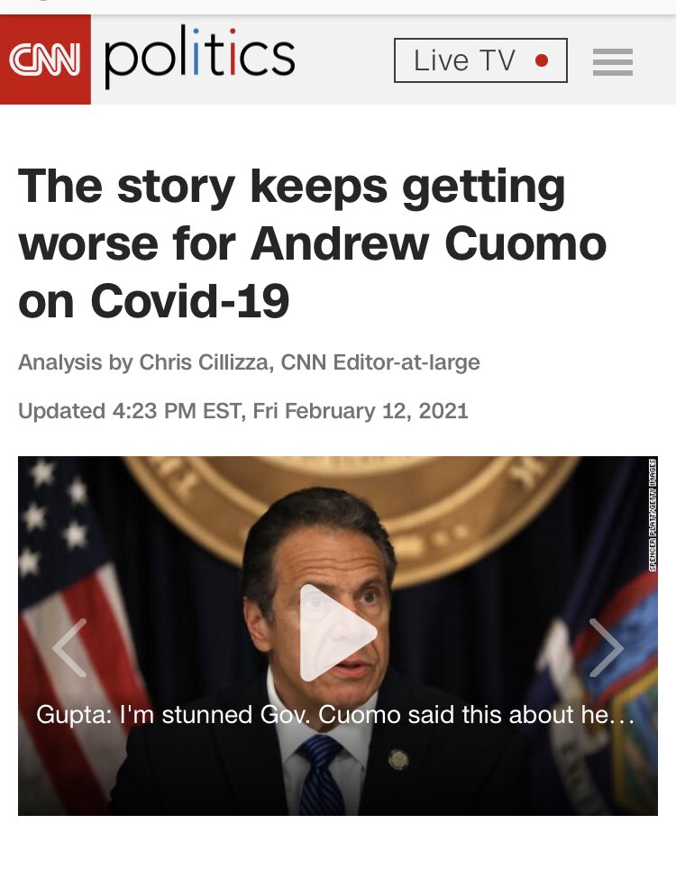 Some folks have asked about why I think the walls are closing in on Cuomo. To me, it’s that there are more and more mainstream outlets (including some who built Cuomo up) starting to join the chorus of criticism.Both of these are from today.