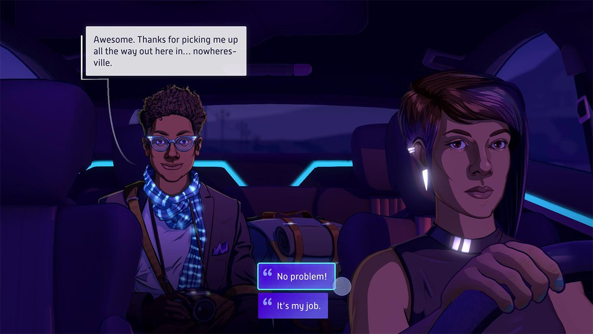 Neo Cab ($8.99) - Lina is the very last human cab driver in Los Ojos. one of her friends has disappeared, and the only way she'll find out why is by talking to her passengers - while trying to keep her 5 star rating up so she doesn't lose her job.  https://store.steampowered.com/app/794540/Neo_Cab/