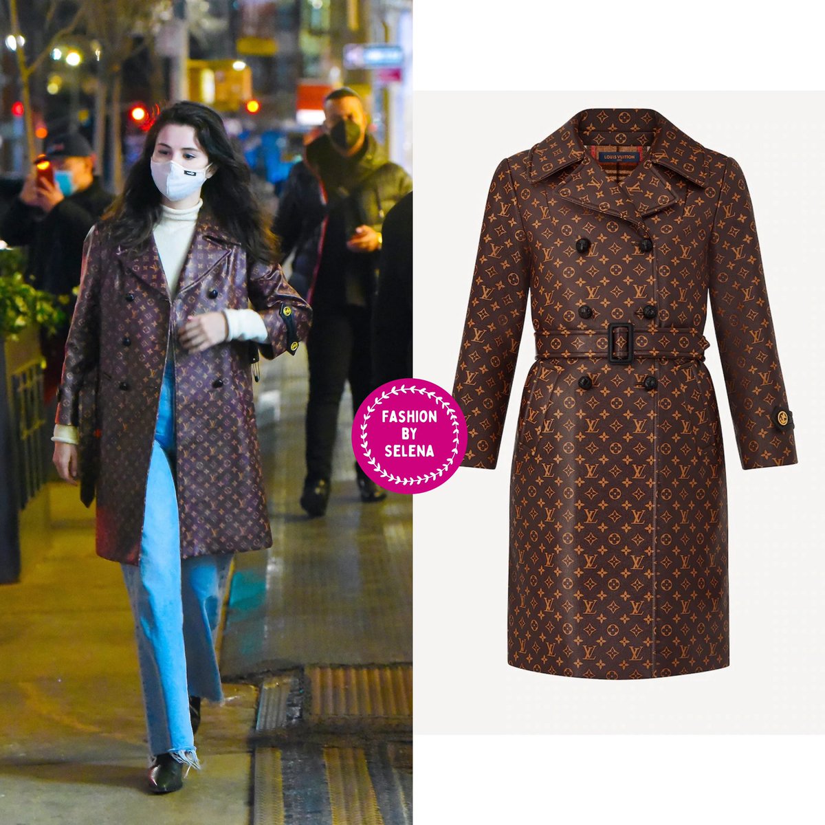 Selena Gomez Fashion on X: Back in January Selena was spotted doing a bit  of shopping and walked out of Louis Vuitton wearing: ✨@Louisvuitton Monogram  Belted Trench Coat✨ ($6 000) ✨Re/Done High
