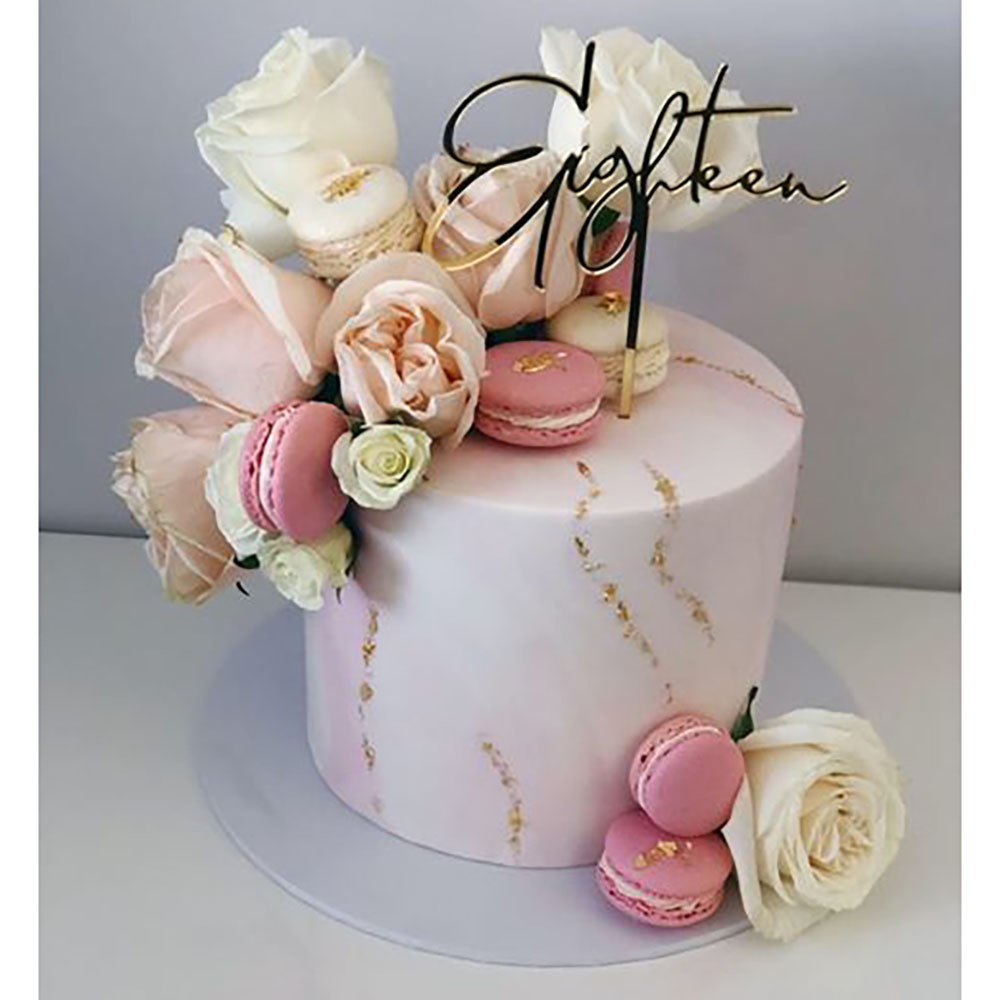 18th Birthday Cake Topper Acrylic Script Eighteen Black Rose Gold Silver Pink FA 