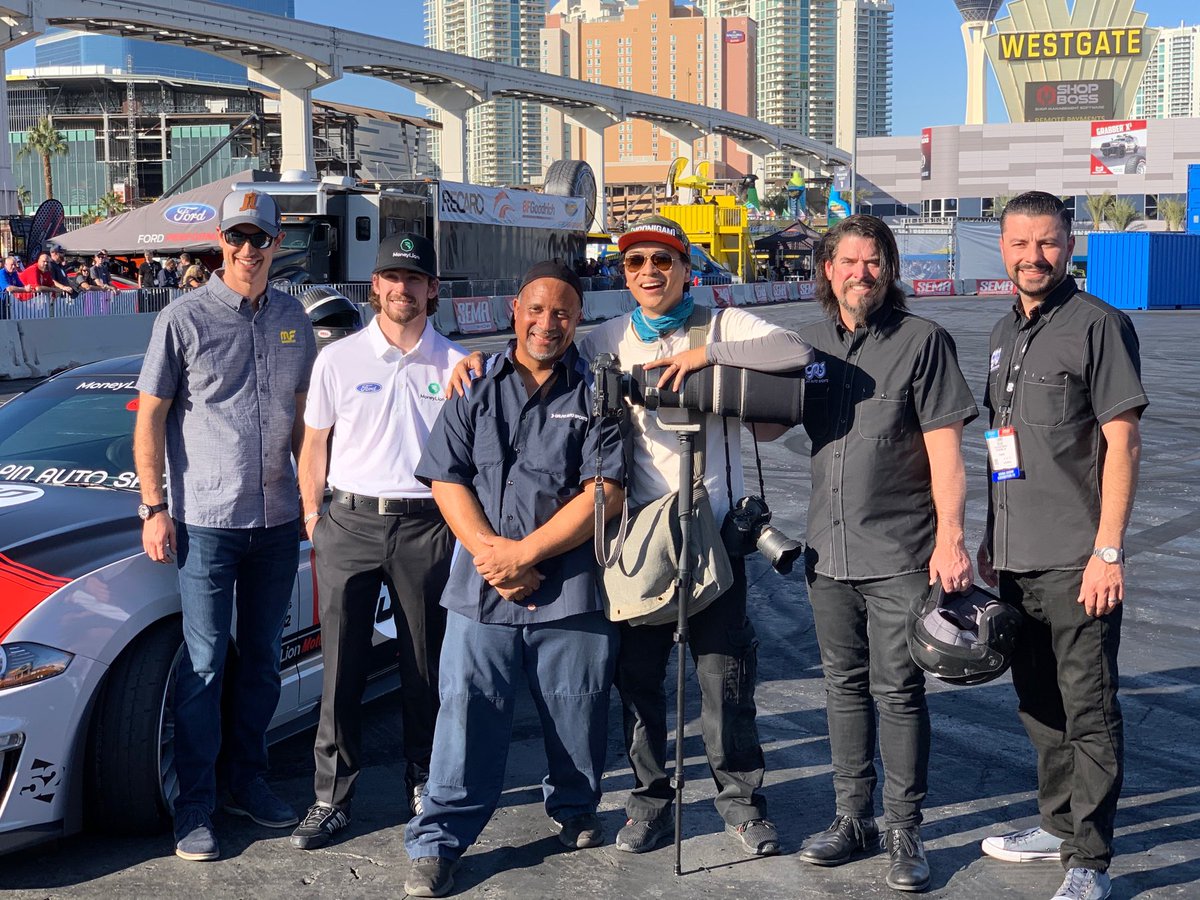 BeauBoeckmann's tweet photo. This last November sure was a bit quieter without SEMA, but I’ve got some good memories from the last show to hold me over. What a blast it was going out in the drift Mustang with Ryan Blaney and Larry Chen cool that @galpinautosport and @Galpinford got to be part of this build! https://t.co/p5Ul5oriaJ