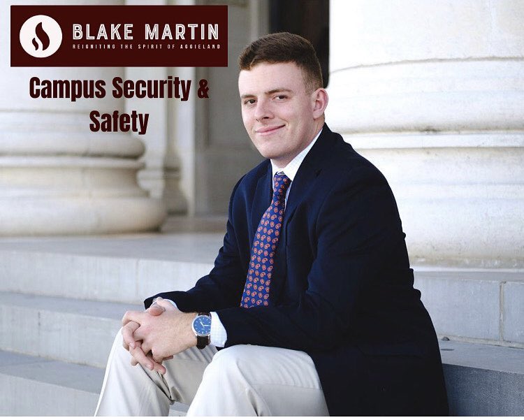 Blake4Tamu's tweet photo. Revamping our security on campus should be a top priority of both student government and the administration. No Aggie should feel like they are unsafe on their own campus. #imbackingblake https://t.co/aBs0DLXNck