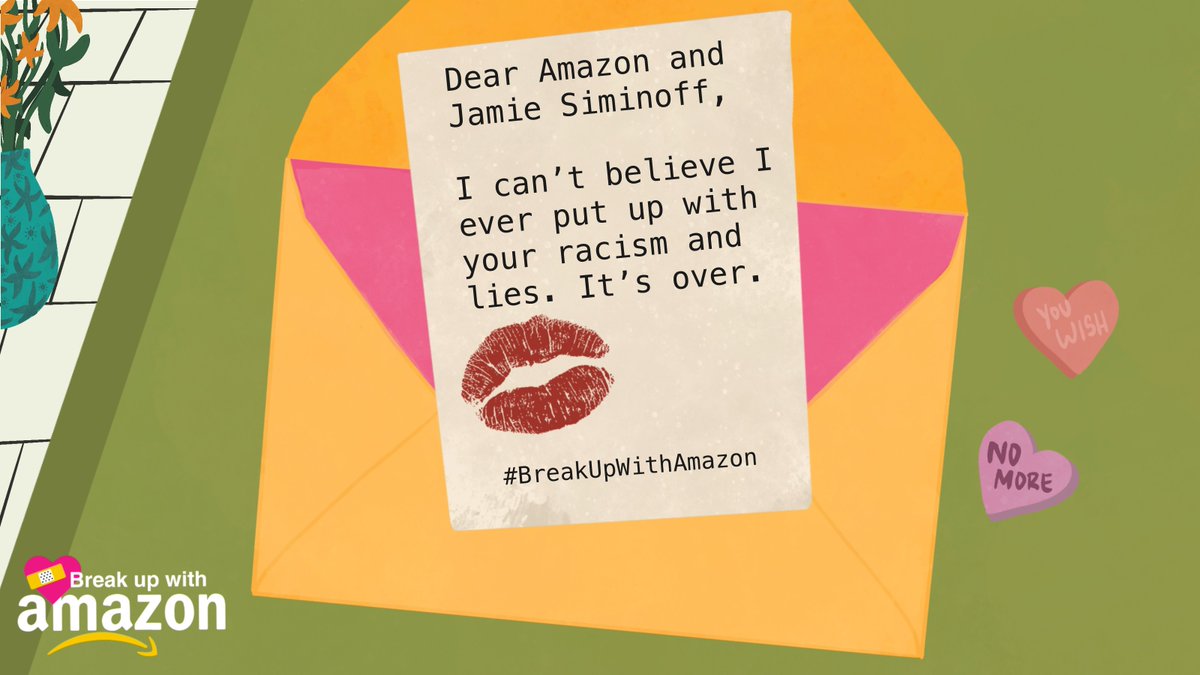 powerswitchact's tweet photo. We are never EVER getting back together with @Amazon. Like, ever. Join us and #BreakUpWithAmazon to stand up to their racist ways this #ValentinesDay.
https://t.co/erwvvcXMTz https://t.co/oYUjvoGdre