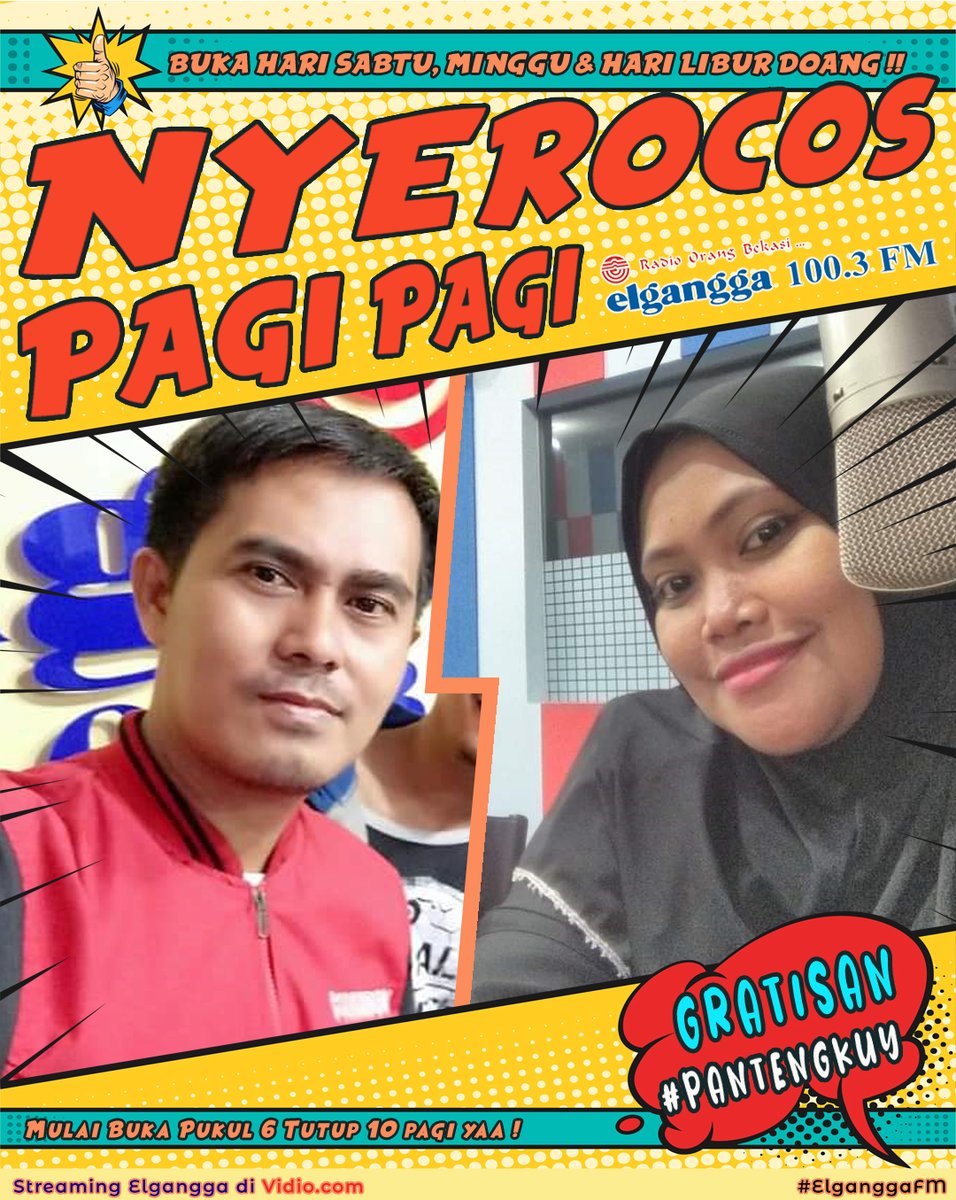 ElganggaFM's tweet photo. #SabtuWeekend Mitra !
Nyok ahh absen Sabtu paginya di mari ama Nian & Lola yg slalu nyerocosss paginya buat Mitra.
Di #pantengkuy !! π»
β’β’
#DengerinRadioElgangga
#DengerinElganggadiVidio
#NyerocosPagiPagi
#MitraElgangga
#ElganggaFM https://t.co/pZOQbevBUt