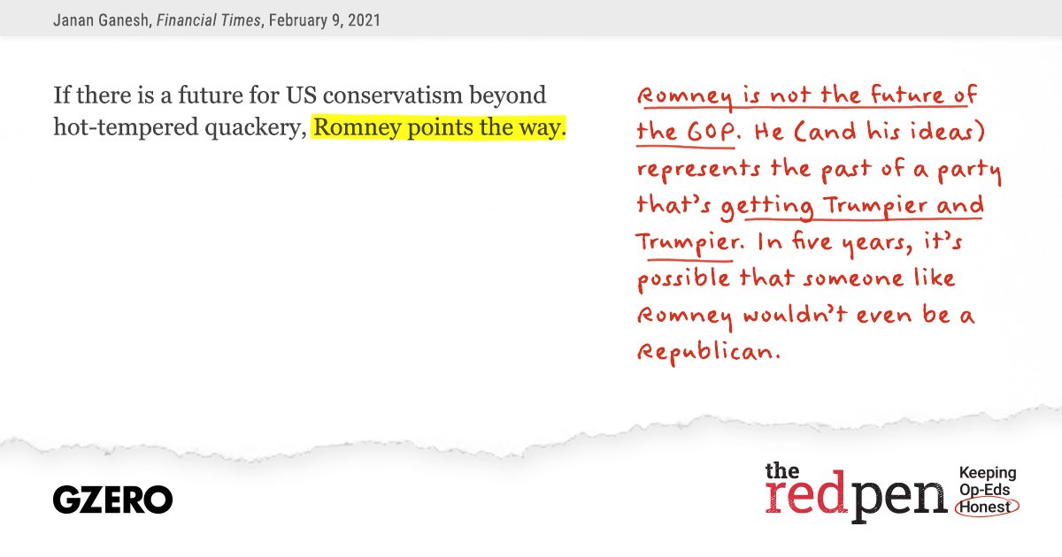 . @eurasiagroup’s  @lieber2k and I broke out the  #TheRedPen to examine Romney’s role in a party that’s getting Trumpier and Trumpier.1/4On whether Romney is the future of the GOP: