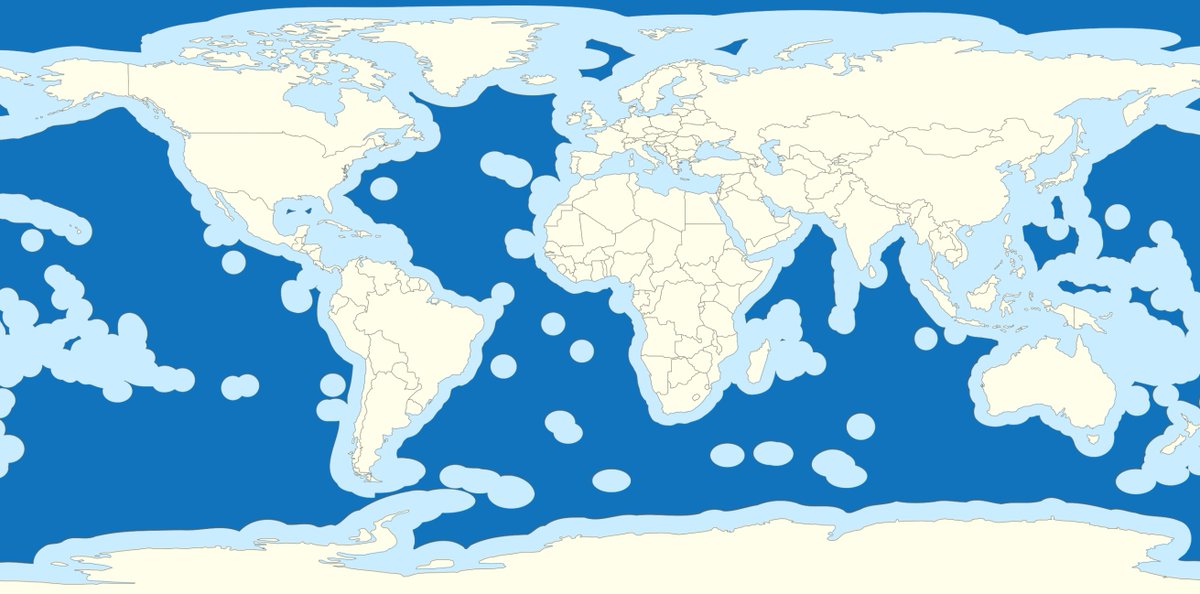 The open ocean is more than half of Earth's surface & a little under half of Earth's surface is international waters aka high seas (dark blue). Think about that: all the politics, all the wars, almost every documentary you've ever seen. All on less than half our planet.
