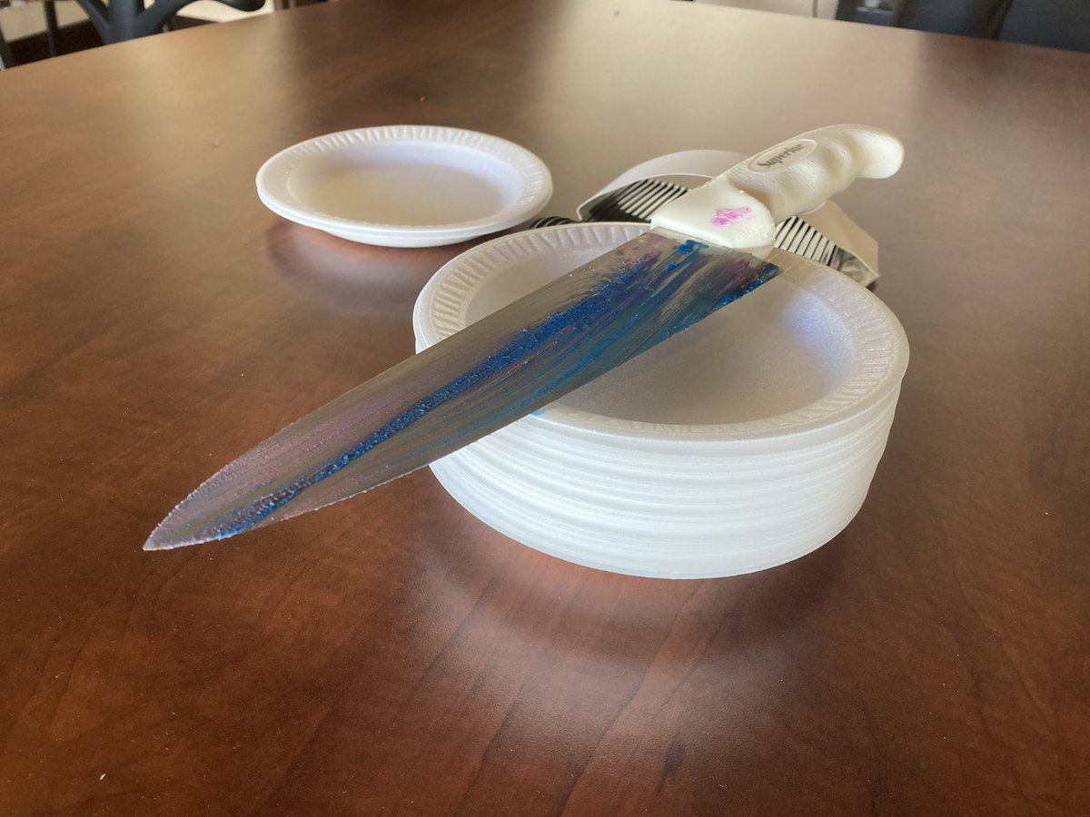 I found the knife on the table, the remains of its victim still streaked along the blade.  The only question now was where was the cake, and how much icing had it lost...