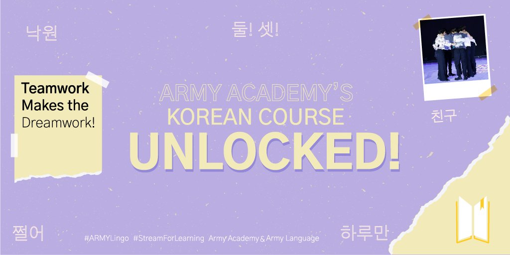 ARMY Language⁷🎓 (@army_language) on Twitter photo YOU DID IT! 500 streaming screenshots 💜🔥
Next week #ARMYLingo will launch a new Korean Course for beginners! Come back tonight (KST) for more info, and keep streaming 💜
<a href="/armyacademics/">ARMY Academy⁷</a> YOU DID IT! 500 streaming screenshots 💜🔥
Next week #ARMYLingo will launch a new Korean Course for beginners! Come back tonight (KST) for more info, and keep streaming 💜
<a href="/armyacademics/">ARMY Academy⁷</a>