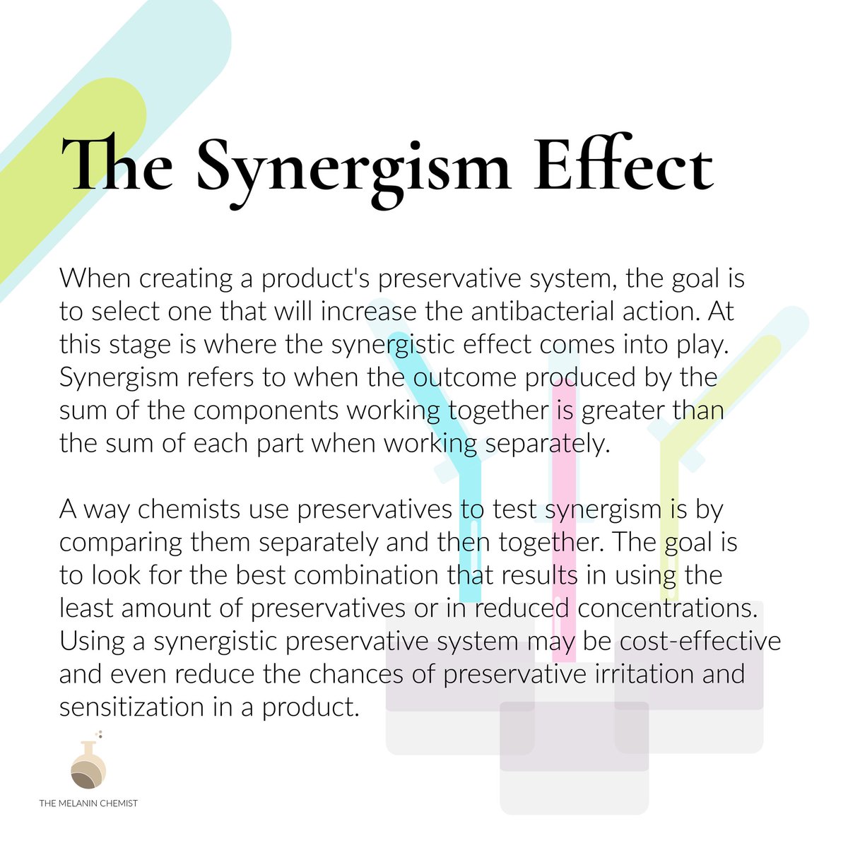 Another thing to take note of: the synergistic effect! The synergistic effect is an effect produced by the combination of ingredients where it is GREATER than the sum of effects of each component taken separately. Let me give you an example: