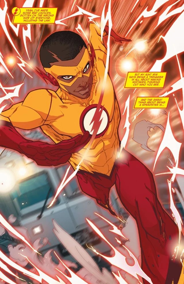 Wallace West - Kid FlashNephew of Iris, Cousin of Wally, and Son of Daniel. After the disappearance of his mom he went to live with his aunt. He gained the abilities of an alternate version of himself and after training with Barry and Meena defeated Godspeed & became Kid Flash.