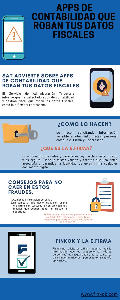 finkok's tweet photo. Apps de Contabilidad que roban tus datos fiscales #SATloAdvierte https://t.co/C6yqfYTJCI
