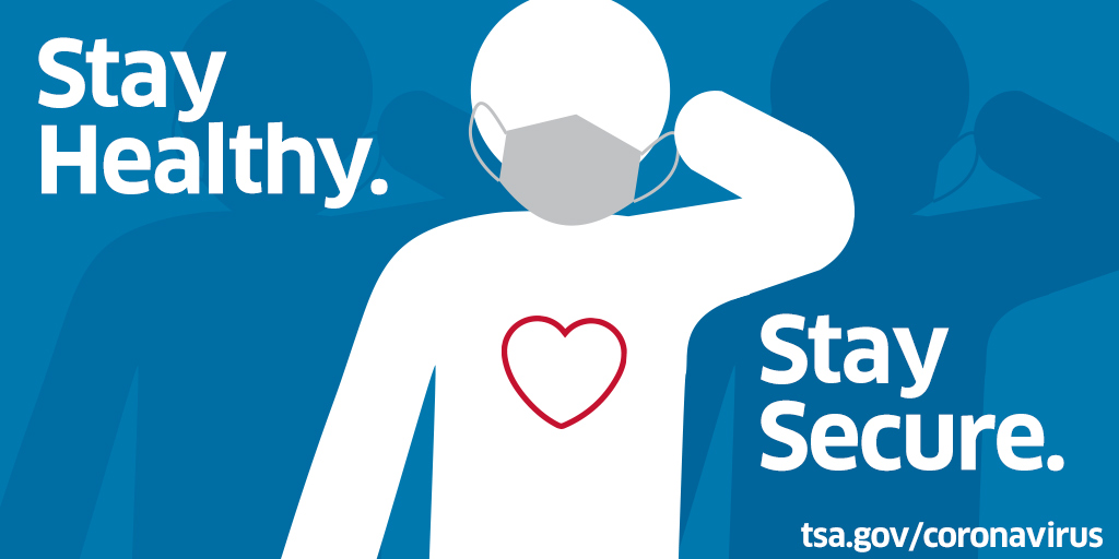 TSA's tweet photo. TSA is making every effort to help protect travelers and our #TSAworkforce. We want everyone to #StayHealthyStaySecure. For travel tips while flying during the coronavirus pandemic, visit our website: https://t.co/MW5q4Qa6Em. https://t.co/EftCLNFABh