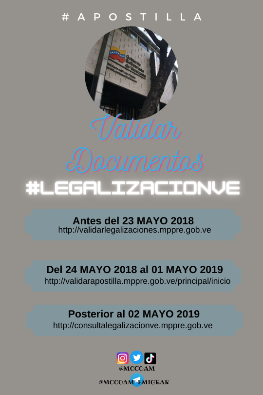 mccoam's tweet photo. Validación de Documentos #apostilla  3 URL para verificacion #LegalizacionVe
< 23.05.2018: 
https://t.co/kIYGAtKEuG
24.05.18 al 01.05.19: https://t.co/VdBkGqWjL7
> 02.05.19: https://t.co/qtaIauZwuF https://t.co/ctrYtadfSg
