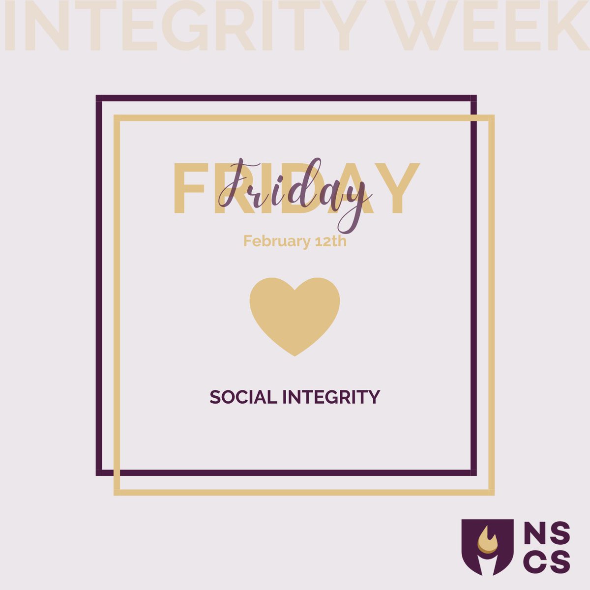 nscsloyola's tweet photo. Social integrity is an essential part of our moral decision making. What convictions do you hold that assist you in making the world a better place? #nscs #nscsintegrity https://t.co/jVRZuQsUDB