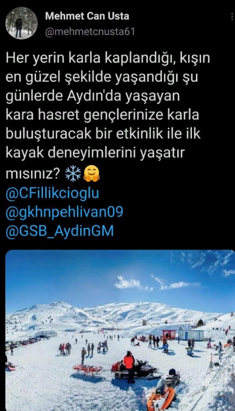 OlayAyd's tweet photo. AYDINLI GENÇLER NİKFER KAYAK MERKEZİNDE DOYASIYA EĞLENDİLER.
Aydın’lı gençler sosyal medya aracılığıyla Gençlik ve Spor İl Müdürü Cenap Fillikçioğlu’ndan kar ile buluşacak bir etkinlik istediler.
https://t.co/aEZExsnzIw
@CFillikcioglu @GSB_Aydin #Nikfer #Bozdağ #Aydın #olayaydın https://t.co/jlaCUgiwdP