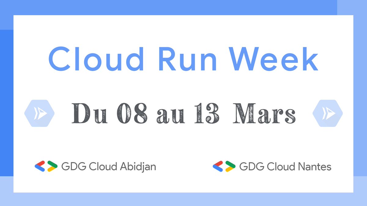 GDGCloudAbidjan's tweet image. Eh oh !  👋 @gdgnantes

Êtes-vous prêt pour le Cloud Run Week ?

Nos speakers : @wietsevenema @gblaquiere @MartonKodok @jlandure @eric_briand @val_deleplace 

Les sujets :
- La sécurité avec Cloud Run
- Cloud Events avec Cloud Run
- Flushing early in Cloud Run
...
#CloudRunWeek