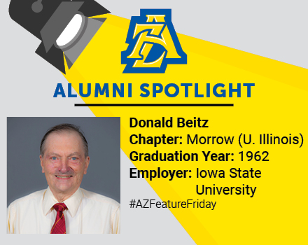 AlphaZetaFrat's tweet photo. Today's #AZFeatureFriday with Donald Beitz, Distinguished Professor.
"Alpha Zeta has provided me the opportunity to network with a greater number of agriculture faculty and students in other disciplines than my own." https://t.co/cnmn7t0rcE