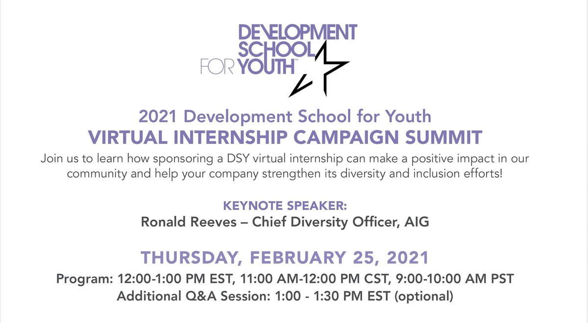 DiddyOfDevlpmnt's tweet photo. Join me on 2/25 to learn how sponsoring an @allstarsprojectinc virtual internship can make a positive impact in our community and help your company strengthen its DEI efforts.
#DiversityEquityInclusion
#diversityandinclusion
#equity
#AfterschoolDevelopmentWorks
#Youthleadership https://t.co/vUEqw4YzBq