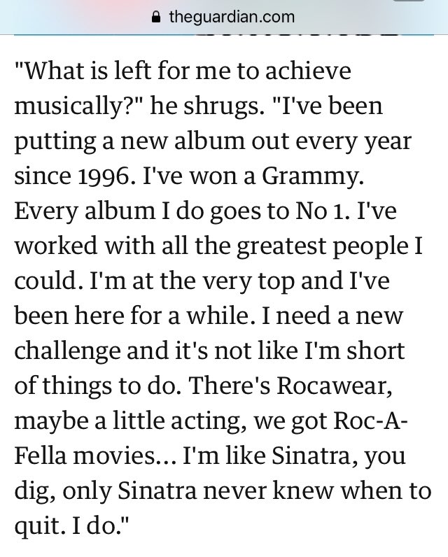 Then, around 2003, when he felt like he had done everything he wanted to do in the rap game, he decided to revisit the idea and make it his "retirement album" so he could focus on his record label & his other business endeavors.Source: The Guardian