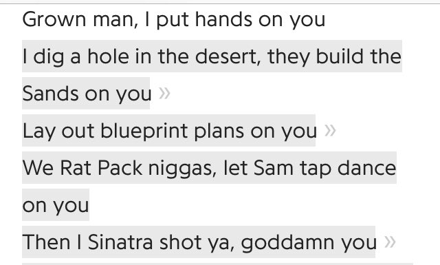 Definitely one of, if not the most bar-heavy songs by Jay. All 3 verses are filled with clever punchlines & wordplay.Some of my favorites: