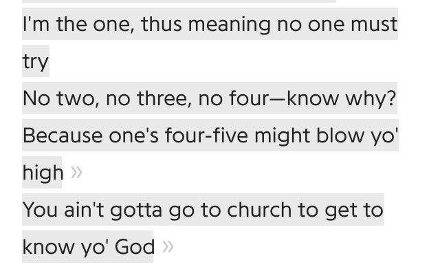 Definitely one of, if not the most bar-heavy songs by Jay. All 3 verses are filled with clever punchlines & wordplay.Some of my favorites: