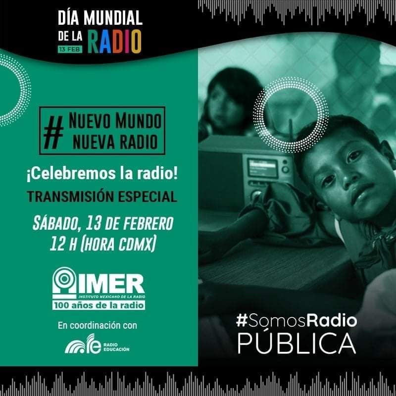 imerhoy's tweet photo. ¡Celebremos la Radio! ✨📻🥳

Mañana sábado 13 de febrero a las 12 hrs, únete a la transmisión de @worldradioday en la que nos unimos @imerhoy @RadioEducacion @laREDMX @orcmexico y @amarcmexico #NoTeLoPierdas 💚🤍

#NuevoMundoNuevaRadio
#DíaMundialdelaRadio https://t.co/BydSiIFMkw