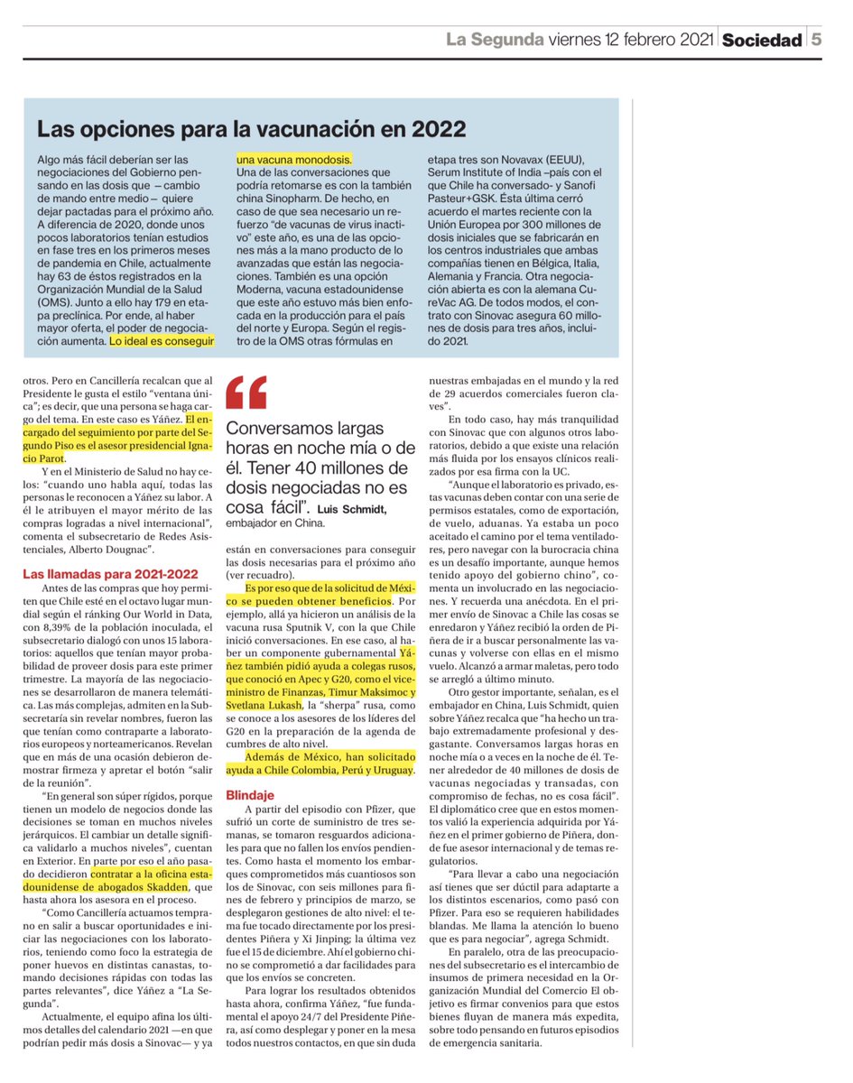 Toda mi admiración al tremendo líder y profesional el subsecretario <a href="/subrei_chile/">Subsec. de Relaciones Económicas Internacionales</a>, y aún mejor persona, <a href="/rodrigoyanezb/">Rodrigo Yañez</a>. Gracias a su trabajo y el equipo de <a href="/ministeriosalud/">Ministerio de Salud</a> y nuestra gran red asistencial hoy estamos entre los países que mejor están vacunando.
