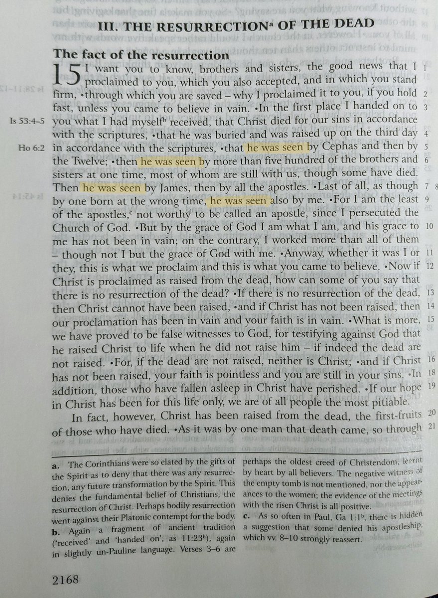 (4/7) It turns out that Fr O'Collins has actually mixed up the ESV and RNJB texts! It is the RNJB (see pic) that incorrectly reads "he was seen" here in 1 Corinthians 15.So, the translation supposedly being defended in the article is actually the one being heavily criticised!!