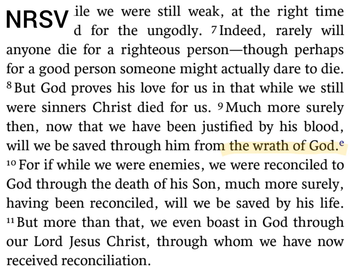 (6/7) The addition "of God" is still present in Romans 5:9 in the ESV (pic 1), but it is also present in the NRSV (pic 2) and... the RNJB (pic 3)!!How is it fair to single out the ESV for criticism here?