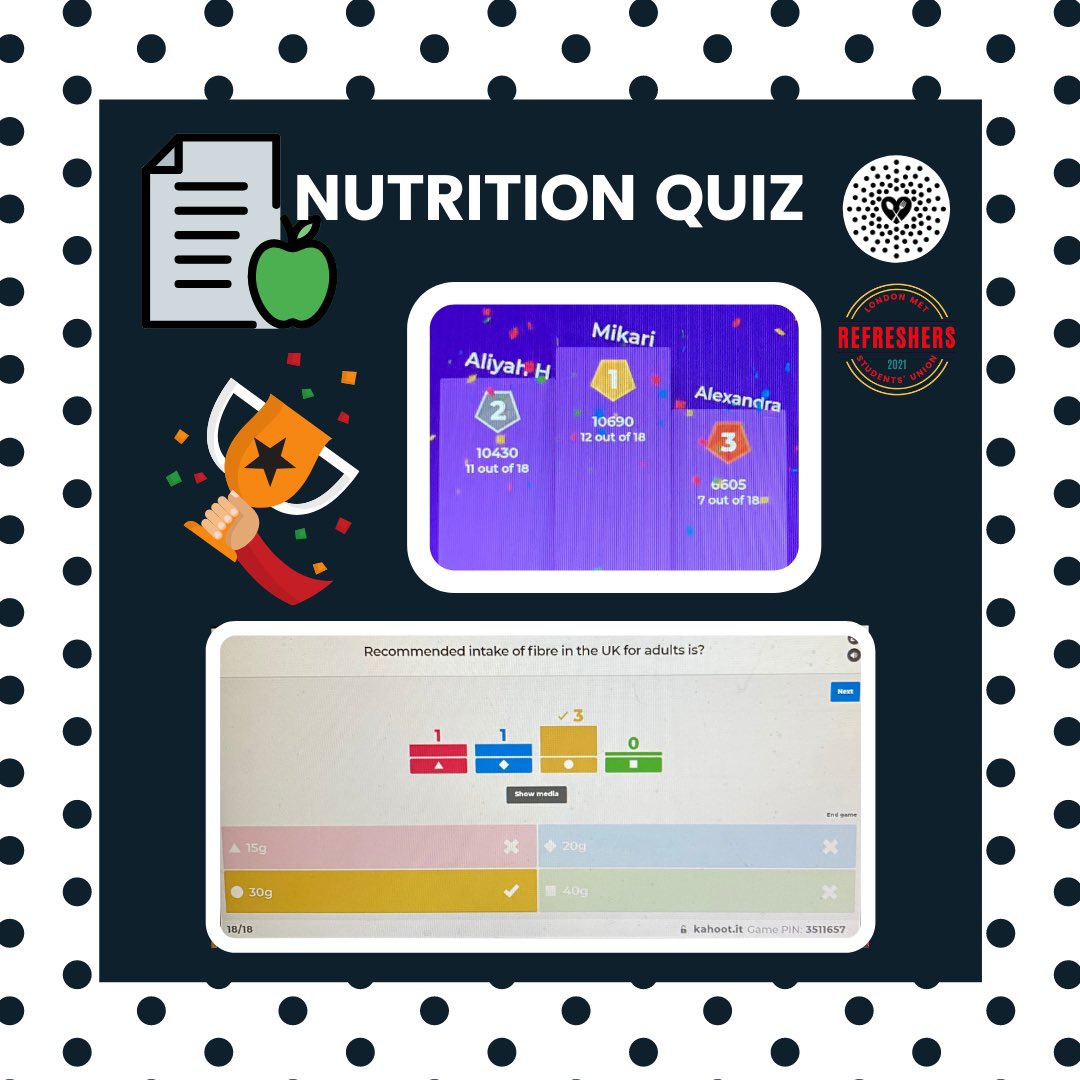 Londonmetnutsoc's tweet photo. Thank you all for joining us tonight! We had so much fun! 🤩

Congratulations to the winners! 🎉 

#londonmetnutsoc #londonmetuni #event #quiznight #refreshers #nutrition #health #wellness #food #lifestyle #foodie #nutritionstudent #dieteticsstudent #nutritiontips #nutritionfacts https://t.co/N77uiNesV1