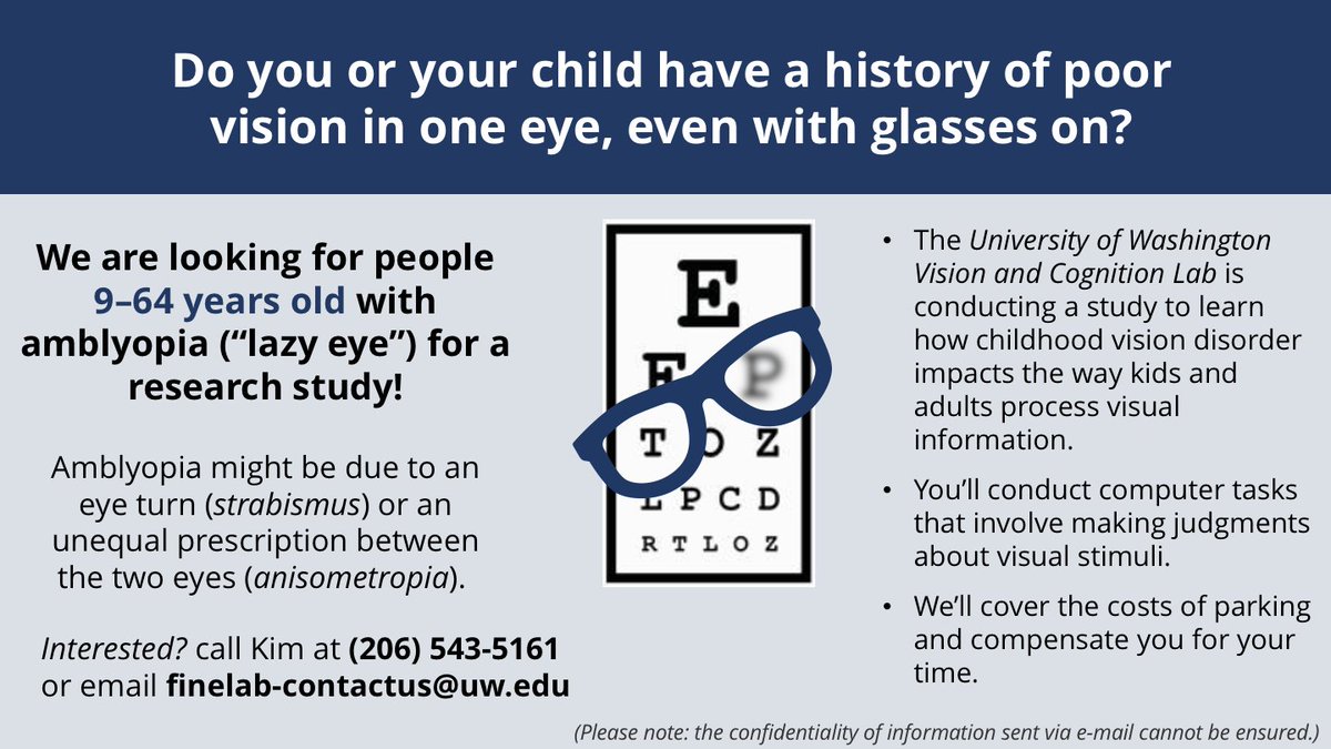 MeierVision's tweet image. Our COVID protocols are approved, our research assistants are trained, and we&apos;re ready to collect data again!

We&apos;re looking for Seattle-area folks aged 9 to 64 with a history of amblyopia (aka &quot;lazy eye&quot;). If this describes you or your child, please get in touch!