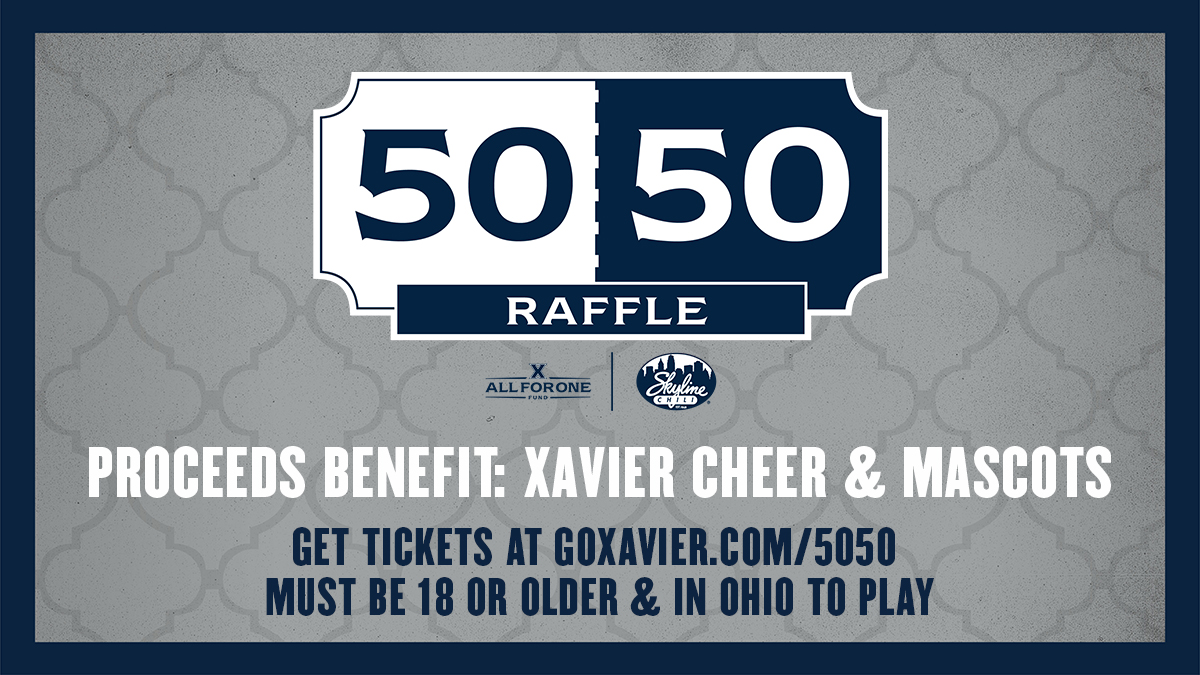 The All For One Fund (@xavierafo) on Twitter photo *𝘴𝘪𝘨𝘩 𝘰𝘧 𝘳𝘦𝘭𝘪𝘦𝘧*
Finally, a <a href="/XavierMBB/">Xavier Basketball</a> gameday back home at Cintas Center. Today's 50/50 Raffle, presented by <a href="/Skyline_Chili/">Skyline Chili</a>, runs now through midnight.
🎟: GoXavier.com/5050 *𝘴𝘪𝘨𝘩 𝘰𝘧 𝘳𝘦𝘭𝘪𝘦𝘧*
Finally, a <a href="/XavierMBB/">Xavier Basketball</a> gameday back home at Cintas Center. Today's 50/50 Raffle, presented by <a href="/Skyline_Chili/">Skyline Chili</a>, runs now through midnight.
🎟: GoXavier.com/5050