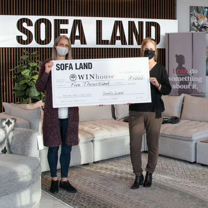 SofaLand's tweet photo. At the end of 2019, Sofa Land started a charity campaign where a portion of each Hug Chair sold throughout 2020 would be donated to WIN House; an incredible organization that provides safety, support, and resources for abuse victims. Thanks to everyone's efforts and our amaz… https://t.co/IYbw19hD01