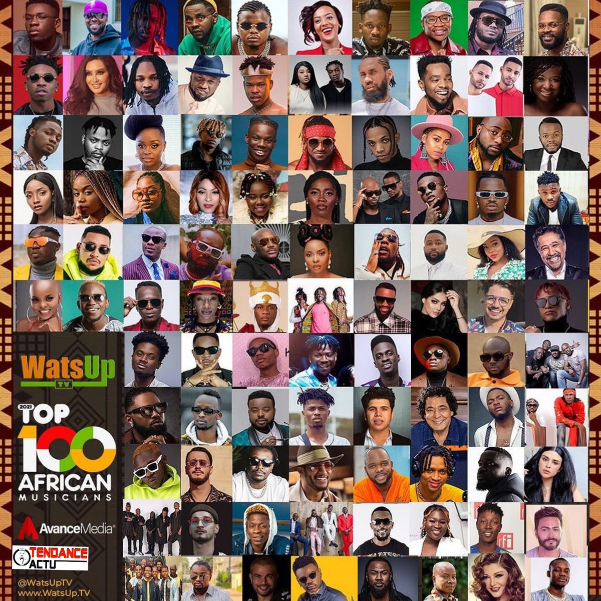 TendanceActu's tweet photo. Trouvez en image, la liste des top 100 musiciens africains.
Qu'en pensez-vous? Qui manque sur cette liste?
------
Discover your top 100 african musicians.
What do you think? Who's missing?
#TendanceActu
#InformToBuild
#InformePourBâtir https://t.co/KZPUBukvNn