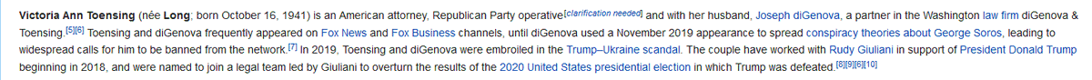 Lynette30067504's tweet photo. While they lack the flash of Giuliani with his dripping hair dye, and they don't peddle overpriced pillows, #JosephDiGenova and #VictoriaToensing and her son #BradyToensing are part of Trump's circle of fixers. https://t.co/BrH04r9RNX