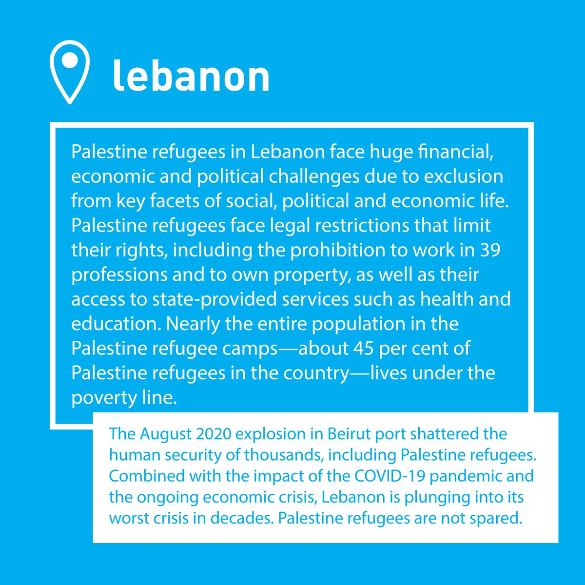 Palestine refugees did not choose to be refugees. We—the international community especially—must all continue to support them until a just and durable solution to their plight is realized.