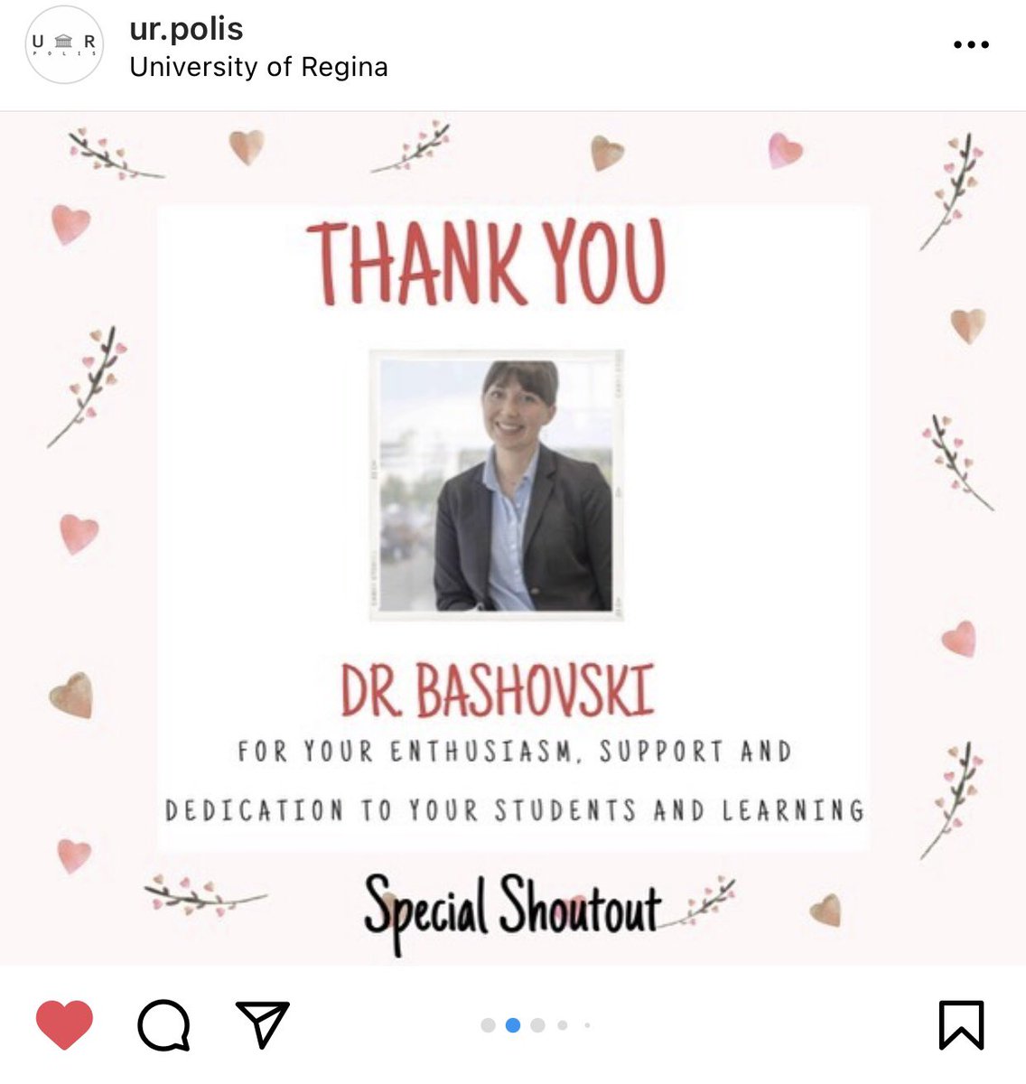 We’re winding down what has been an AMAZING  #HeARTSAppreciation Week with an epic shout out we received via Instagram from the Politics and International Studies Student Association for the  #UofReginaPAIS department! 1/3  @ArjunTremblay  @proftomuofr  @Lutheredu  @UofRegina