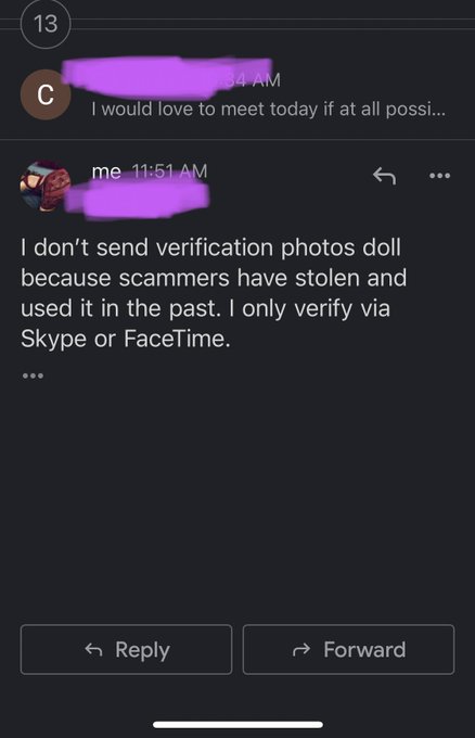 Just so you&rsquo;re all aware, if you get a verification photo 👆 it&rsquo;s not me 💜 https://t.co/m5fW8tWz3M