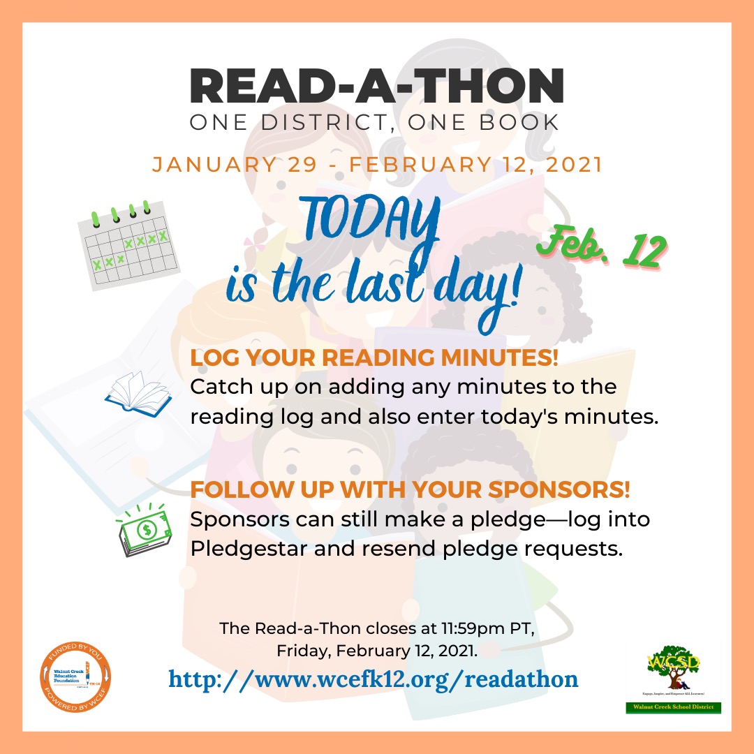 WCEFK12's tweet photo. FINAL CALL for the Read-a-thon! Finish logging your minutes and fundraising at https://t.co/AdpuMMa9kN. 

Will your reading minutes help make your school the winner?!?!?

Happy long weekend! https://t.co/Ux5q7VNN7h