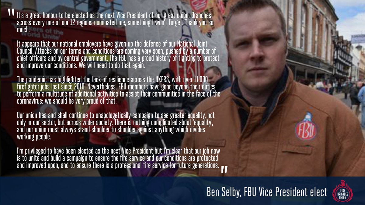fbunational's tweet photo. Congratulations to @BenSelby_ on his election as the new FBU Vice President 👏 https://t.co/ieDnNCe810