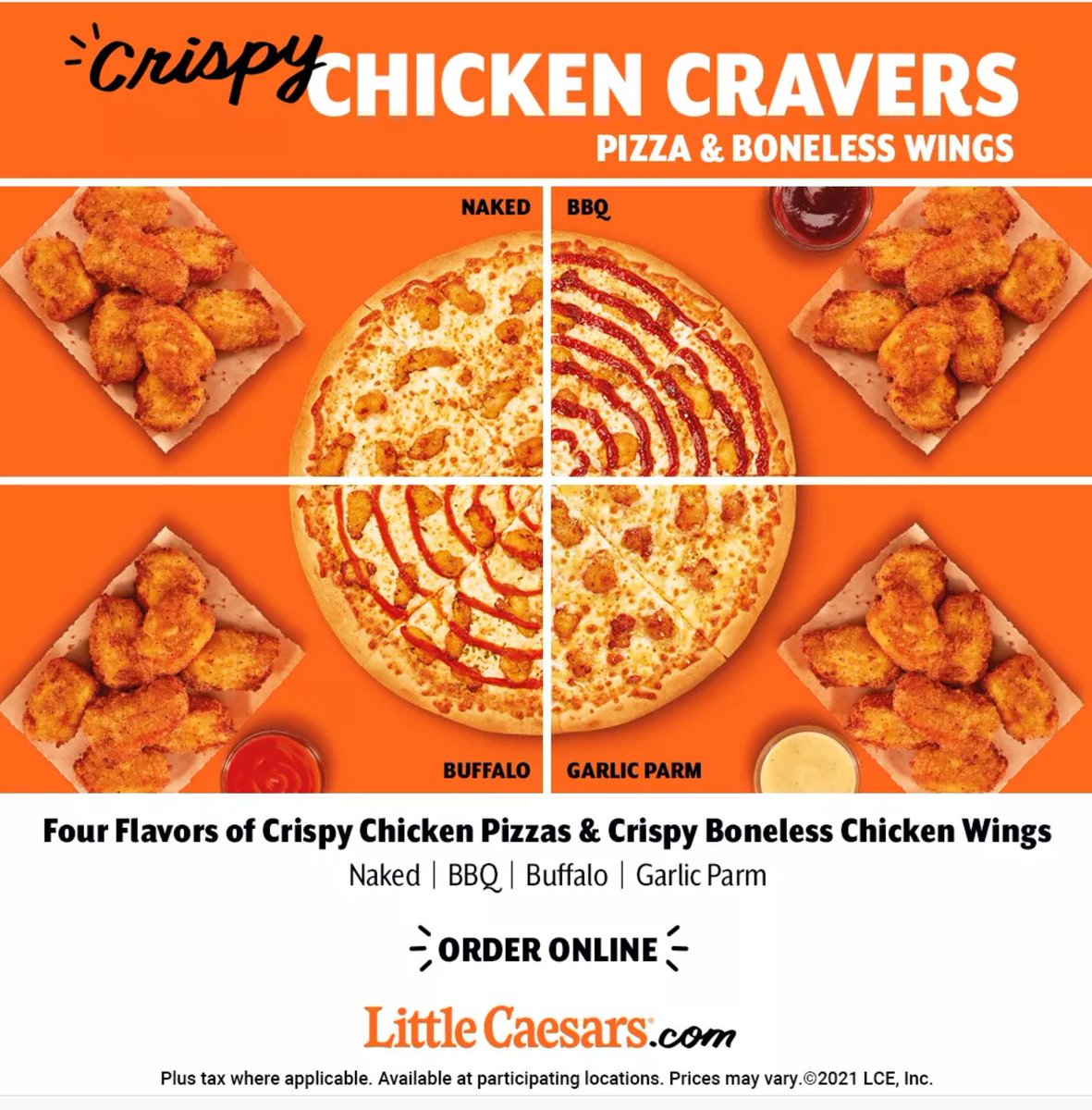 LittleCaesars31's tweet photo. 🔥🐔 #CrispyChickenCravers Pizzas &amp; Boneless Wings bring 4 beak-smackin' flavors to the Chicken Pizza-verse!! 🔥🐔 Exclusively at Loudon, TN location. LIMITED TIME OFFER - CONTACT-LESS CURBSIDE https://t.co/PQNp5SpCju