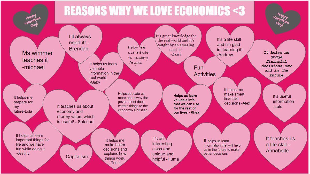Happy Valentine's Day &amp; Random Acts of Kindness Week! We love these kind words from Ms. Wimmer's Economics students! #CTEMonth @LCPScte @KWimmer14