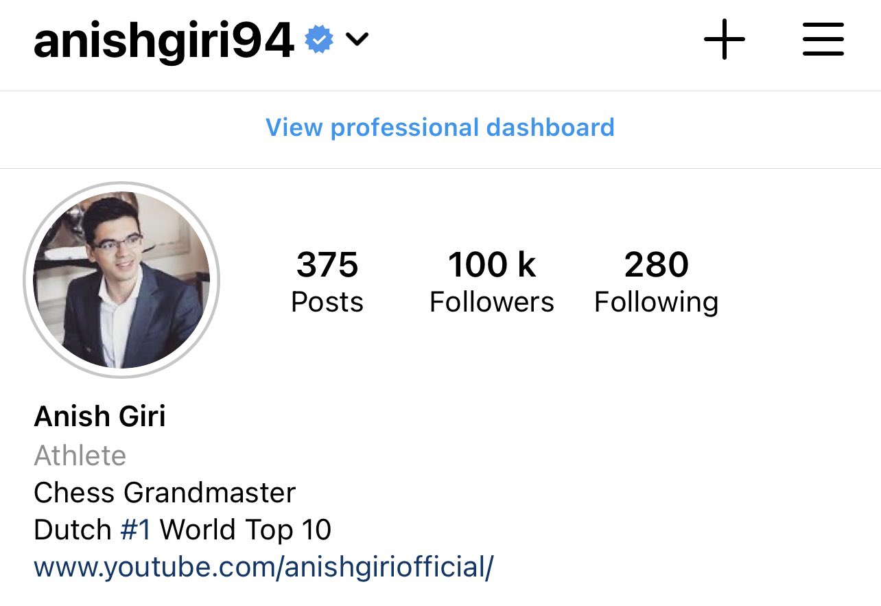 Anish Giri on X: Thank you all for 100K+ followers on Instagram now as  well. I am now retiring. ✌️  / X