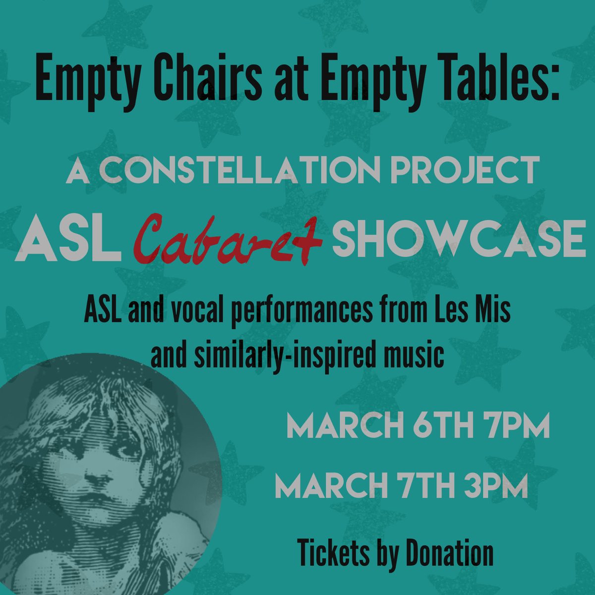 EDGEofOrion's tweet photo. The Constellation Project Presents...
Empty Chairs at Empty Tables: An ASL Cabaret Showcase

Join us in expanding inclusivity with ASL and vocal performances from Les Mis and similarly-inspired music!

Tickets by donation:
https://t.co/M1Y8GJoPLj https://t.co/QHS8bCaHWo