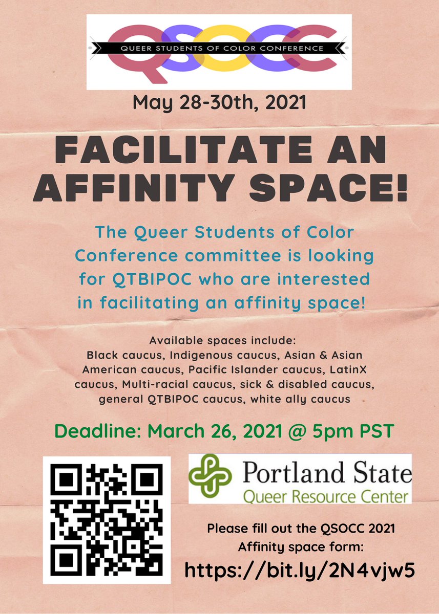 Are you interested in facilitating an affinity space for QSOCC 2021? Please sign up using the bitly link or the QR code!