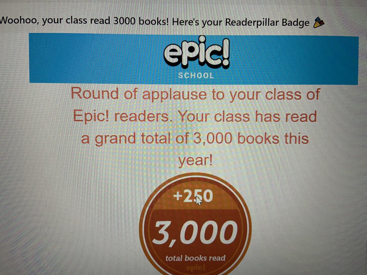 MrsGedye1st's tweet photo. 3000 books is a whole lot and we are just getting started! So proud of my second grade hawks- they are EPIC readers! 📚👓 #epicreaders @epic4kids @HCES_2nd @HortonsCreekES https://t.co/1a5hBBpi1J
