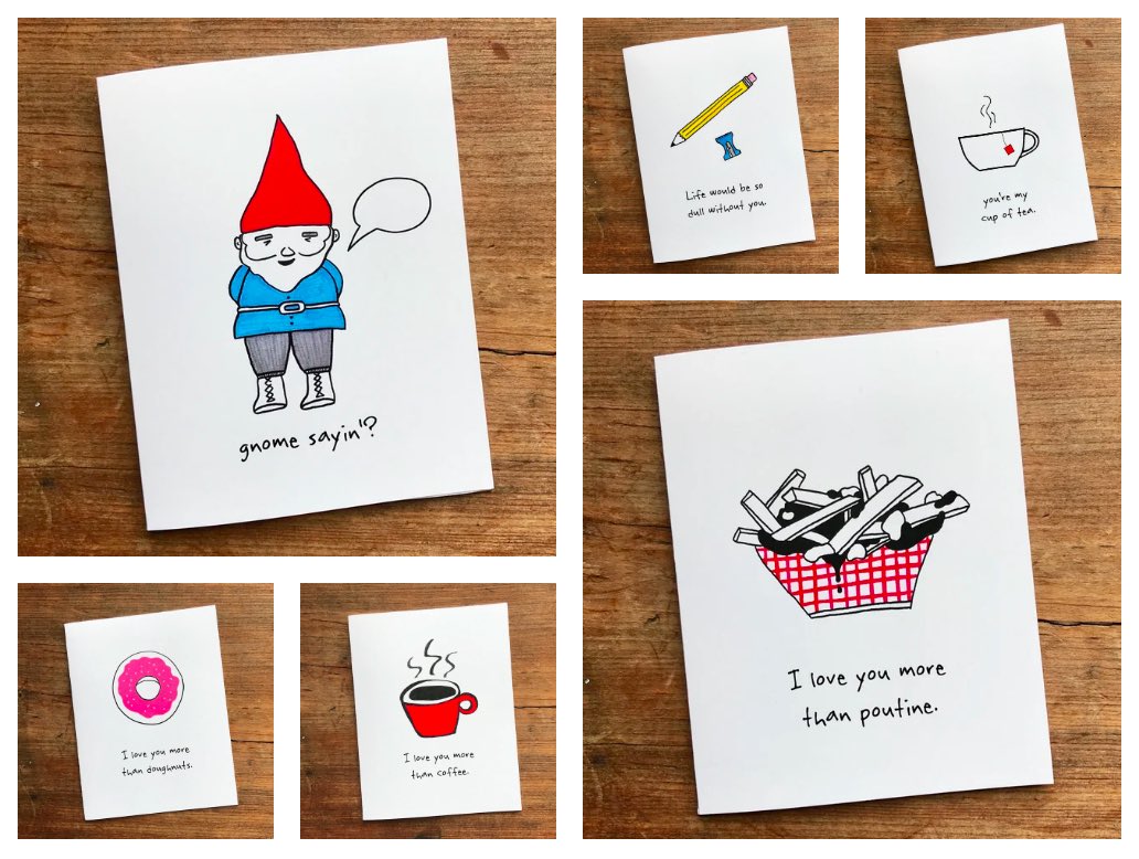 Check out these recently refreshed cards! I’m so pleased with how they turned out. Now with new illustrations and pops of colour! Click the link in my bio to shop. #handmadecards #handdrawn #originalillustration #handmadeinhalifax #shophalifax #stationery #greetingcards