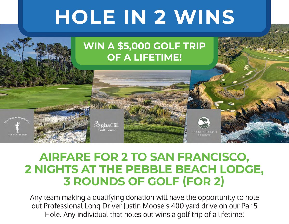 chsleader's tweet image. Win a $5,000 golf trip of a lifetime for 2. You will have an opportunity to hole out Professional Long Driver Justin Moose's 400 yard drive on one of the holes at the Golfing for Education Charity Golf Tournament. Any golfer that holes out with a golf trip. Visit