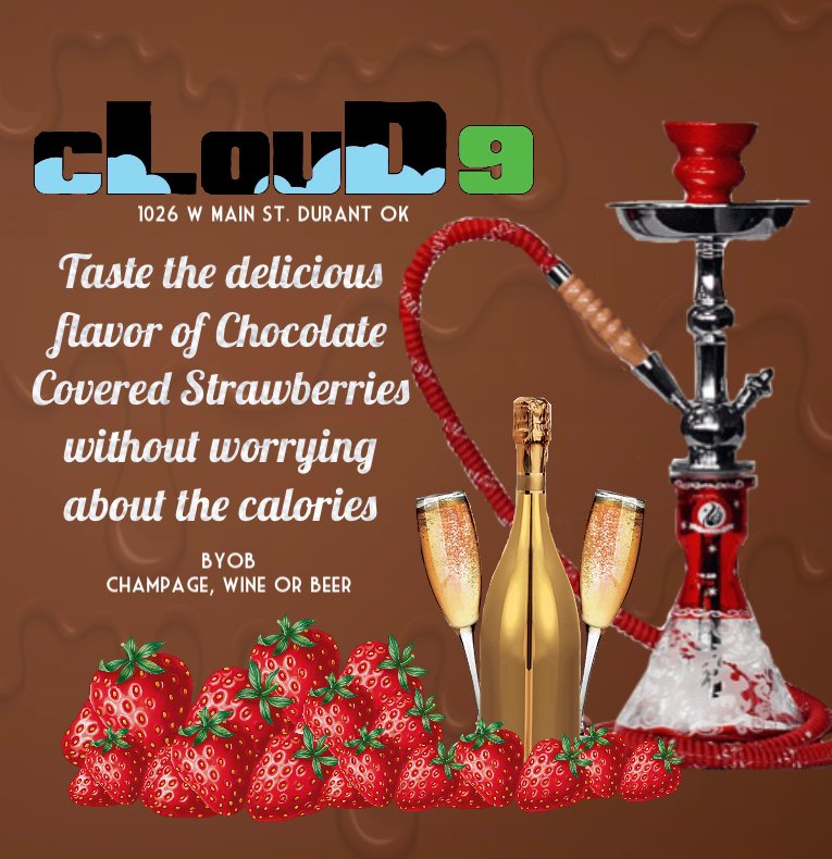 cLoud9Durant's tweet photo. Your Valentine's Plans just got sweeter.
Try our Chocolate Covered Strawberry hookah blend for only $10.00 this weekend. https://t.co/k6BfSdOtKJ